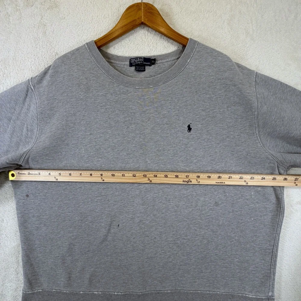 Vintage 90's Polo Ralph Lauren Gray Crewneck Sweatshirt XL Distressed Pony Logo